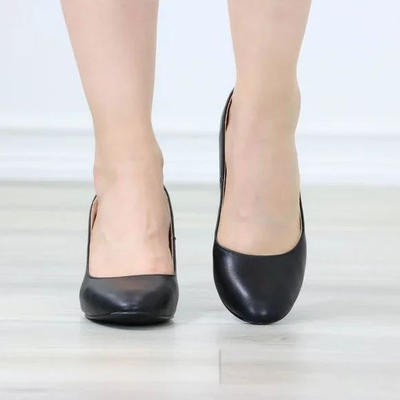 Classic Block Low Heel Pumps Slip On Round Toe Women's Black Shoes - Picture 8 of 12